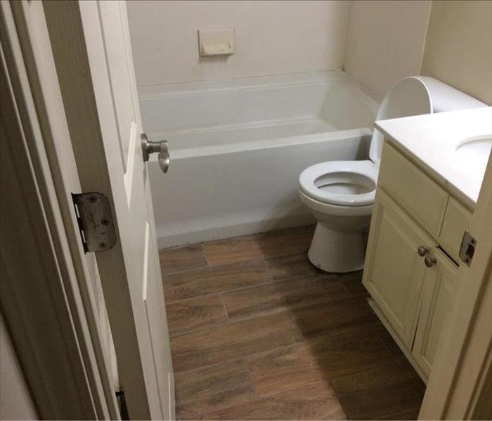 Bathroom with sink and toilet on the hardwood floor