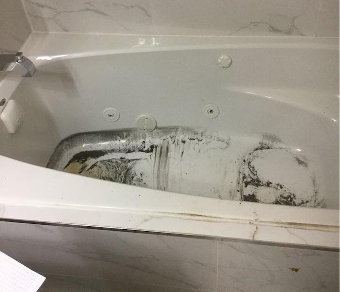 Bathroom with sewage in the tub